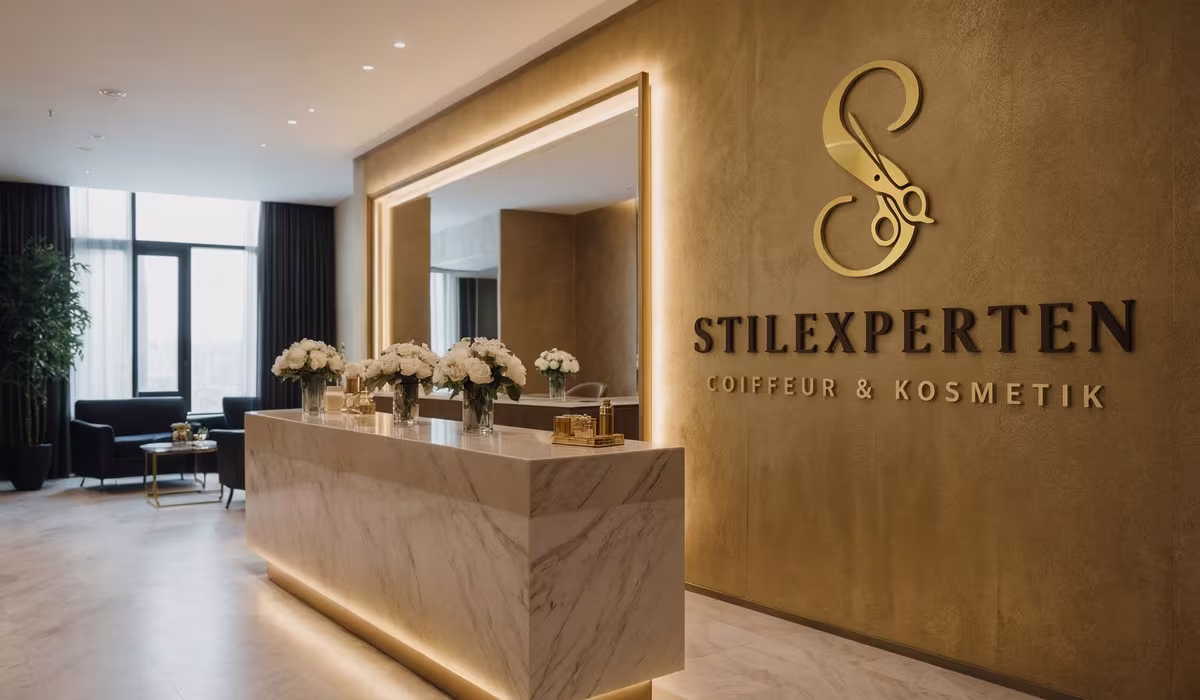 Eleganter Friseursalon Innenraum im modernen Gold-Design